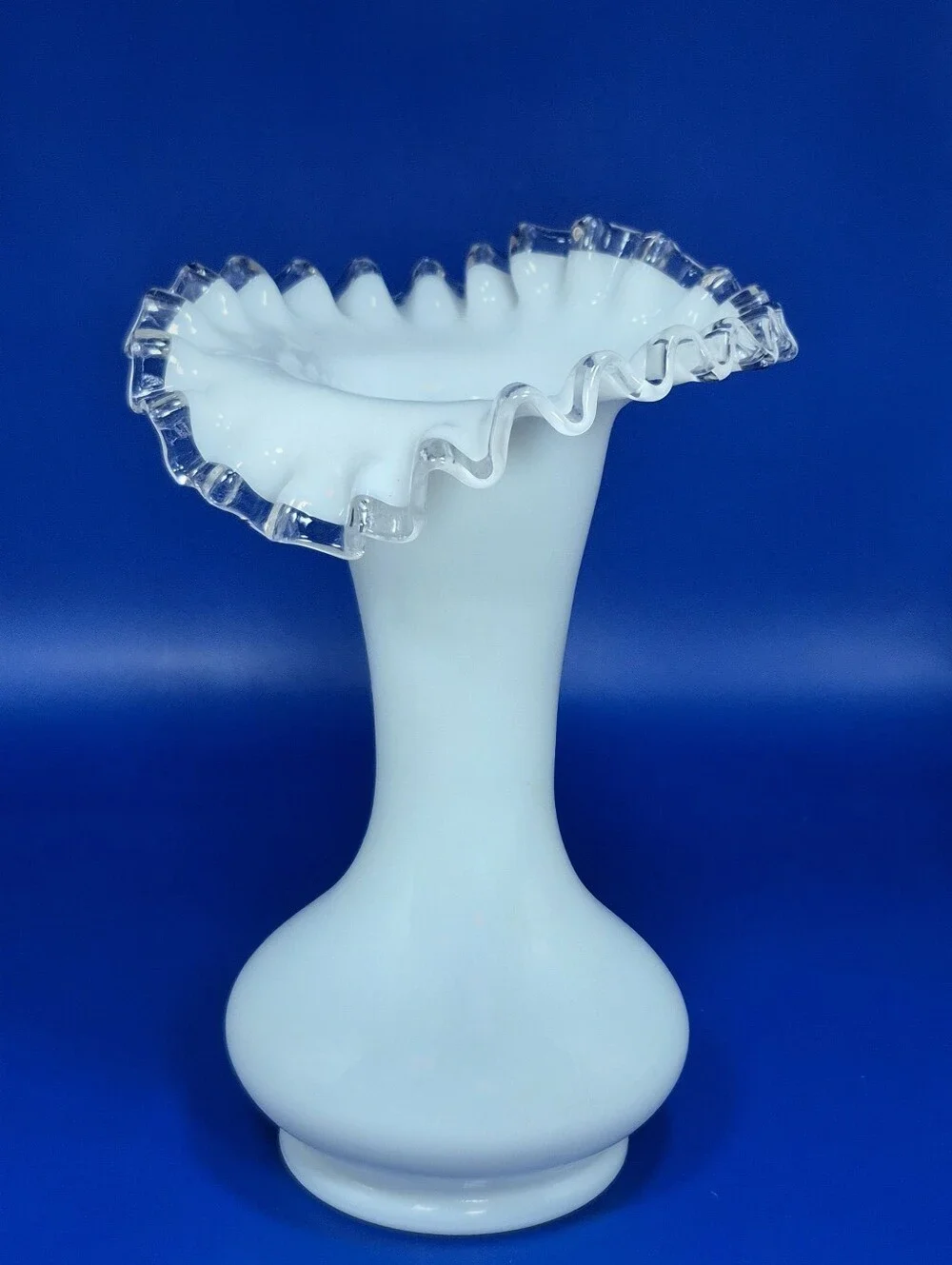 Vintage Fenton Silver Crest Milk Glass Ruffled Vase